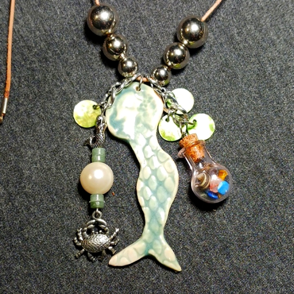 Artist Made Porcelain Mermaid Necklace